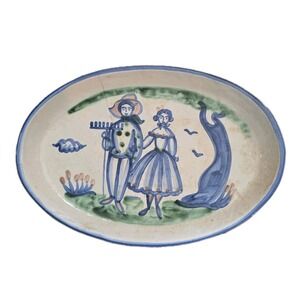 M. A. Hadley Farmer & Wife 15.5" Oval Serving Platter *Old Crack* Display Piece